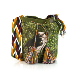 Hand-Painted Black Bear Crochet Wayuu Bag