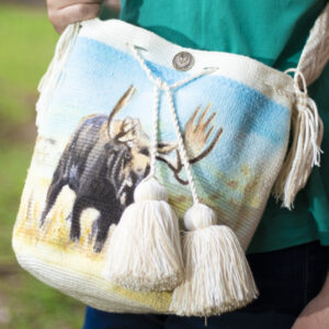 Hand-Painted Moose Crochet Wayuu Bag